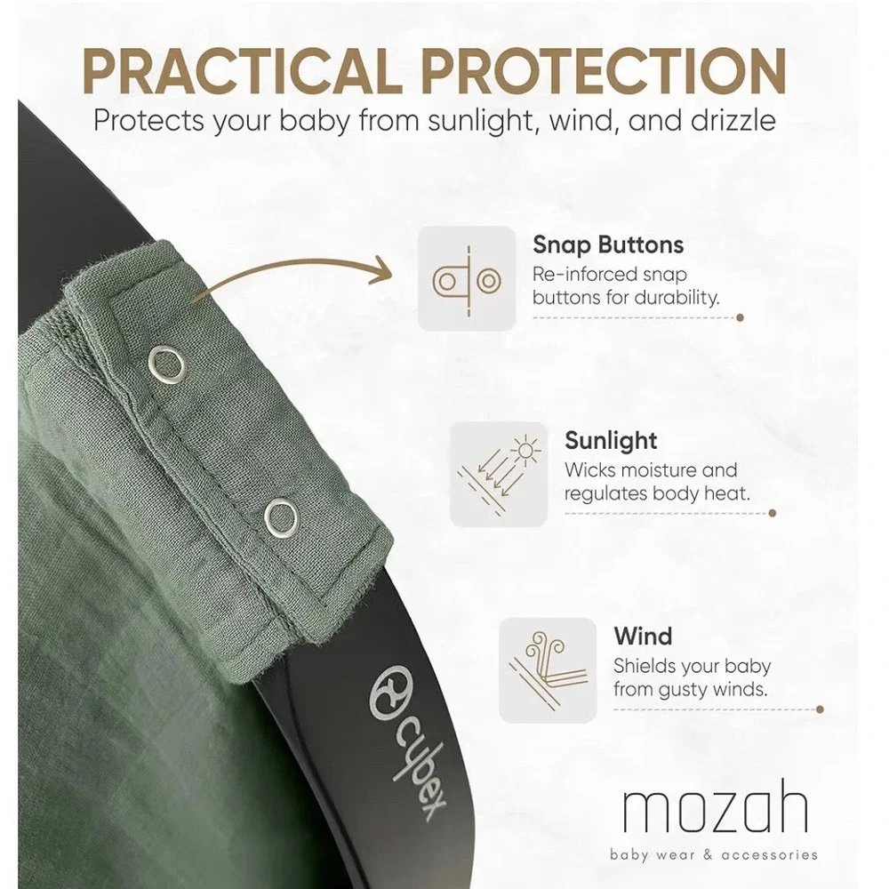 Mozah 100% Organic Muslin Baby Car Seat Cover Carseat Canopy Car Seat Green NEW